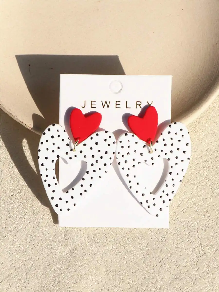 

Women's Dotted Ceramic Texture Hollow Heart Acrylic Earrings Romantic Cute Design