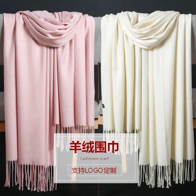 

2022 Winter Scarf Solid Thick Women Cashmere Scarves Neck Head Warm Hijabs Pashmina Lady Shawls Wraps Bandana Tassel