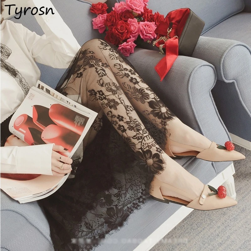 Mid-calf Skirts Women Ball Gown Lace Hollow Out Retro High Elastic Waist Mesh Spring Autumn Lovely Street Elegant Streetwear