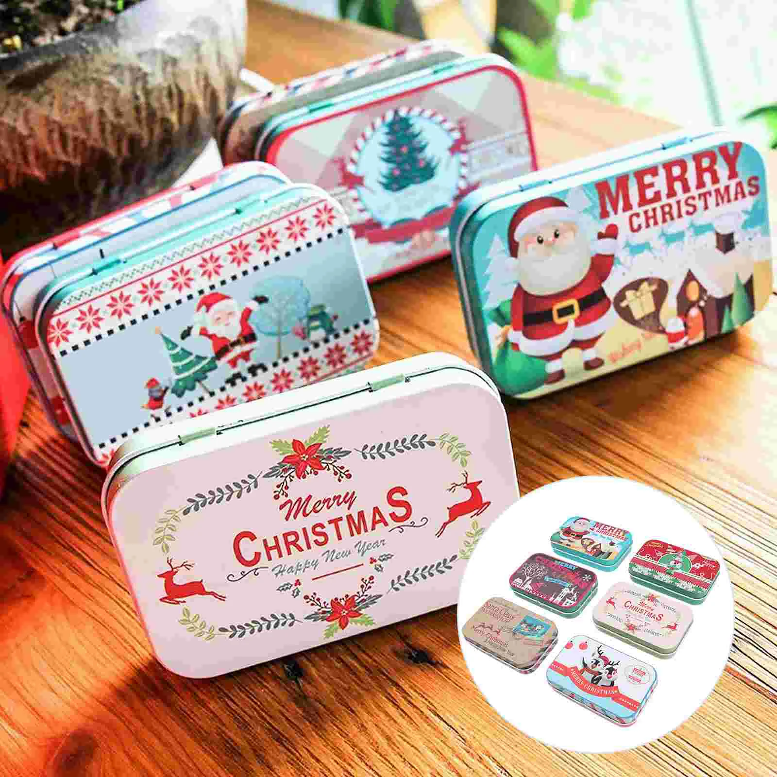 6 Pcs Tinplate Card Box Christmas Gift Container Wedding Ceremony Decorations Storage Organizer Supply Candy