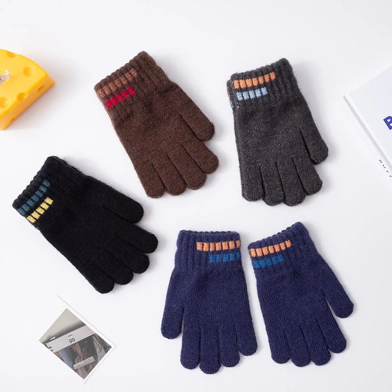 Guantes de punto de dedo completo para niños, manoplas suaves para niños de 5 a 12 años, guante para mantener el calor al aire libre, invierno y