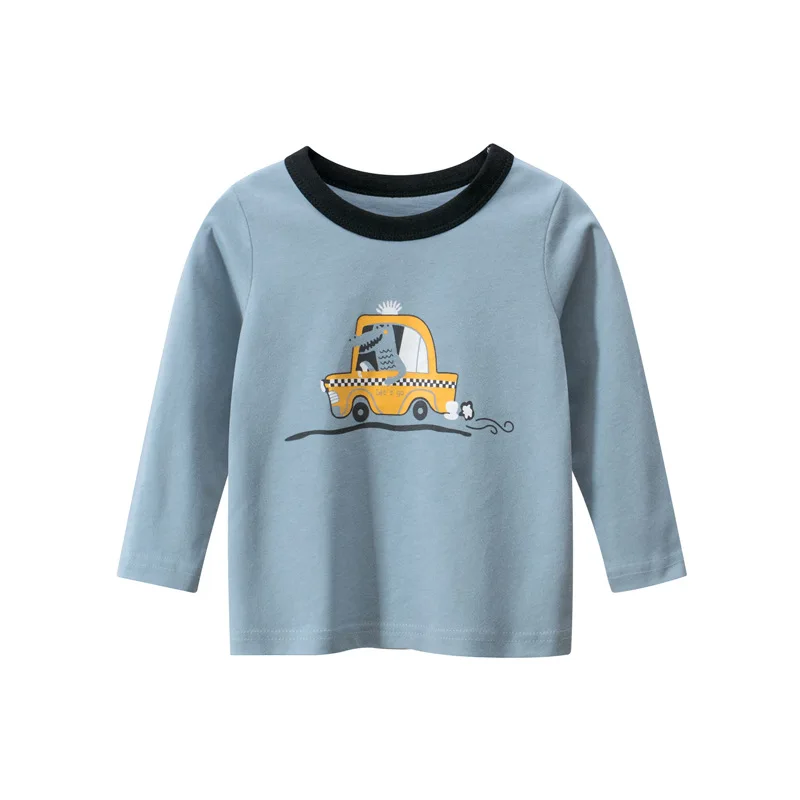 2024 Children\'s T-shirts 100% Cotton Long Sleeve Clothes Cute Car Cartoon Tops Baby Boys Bottoming Shirts Kids Undershirts