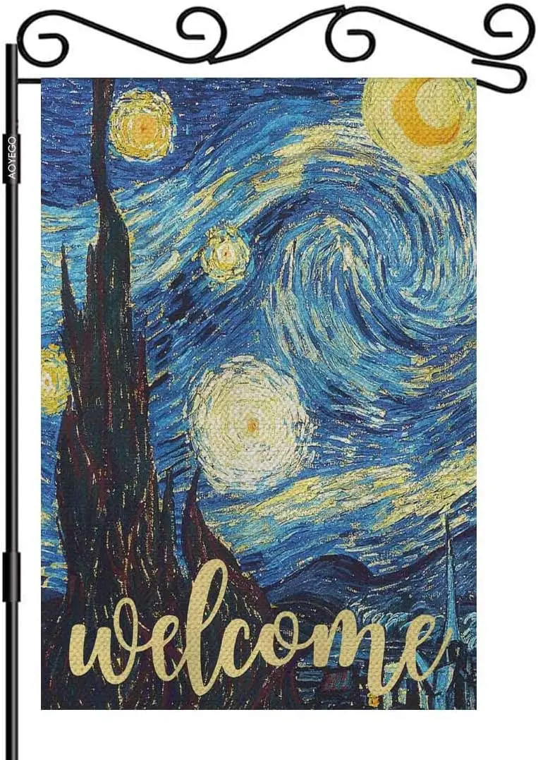 AOYEGO Starry Night Welcome Garden Flag Small Vertical Double Sided 12.5 x 18 Inch Burlap Yard Outdoor Decor KKW AAL