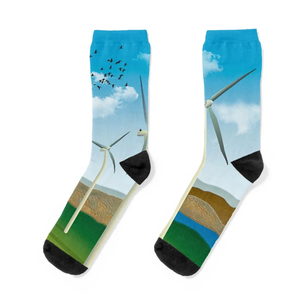 Wind Turbines Renewable Energy Generator Socks sport Lots summer Novelties Male Socks Women's