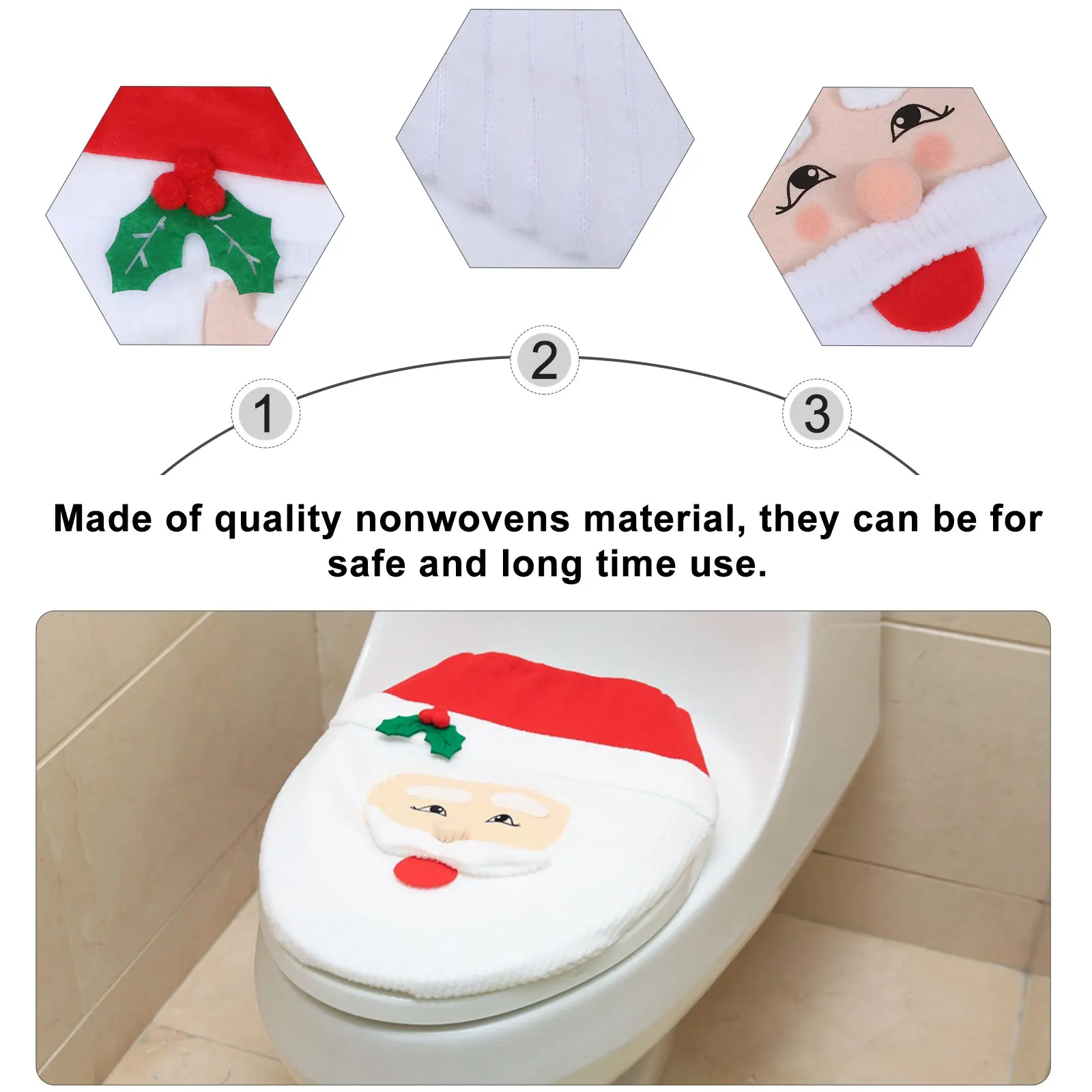 

1Set Christmas Toilet Set Santa Design Lid Cover Water Tank Mat Bathroom Floor Mat Festive Xmas Decoration Water Tank Cover