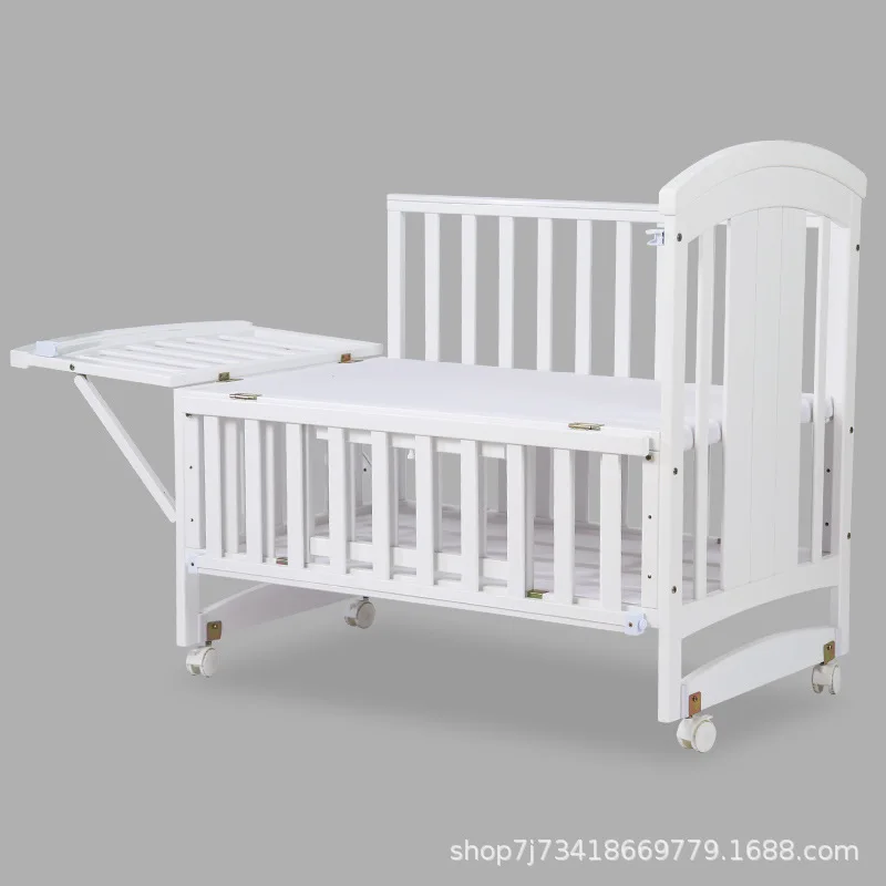 Crib Solid wood paint crib Multifunctional bb Newborn children splicing large bed Cradle storage