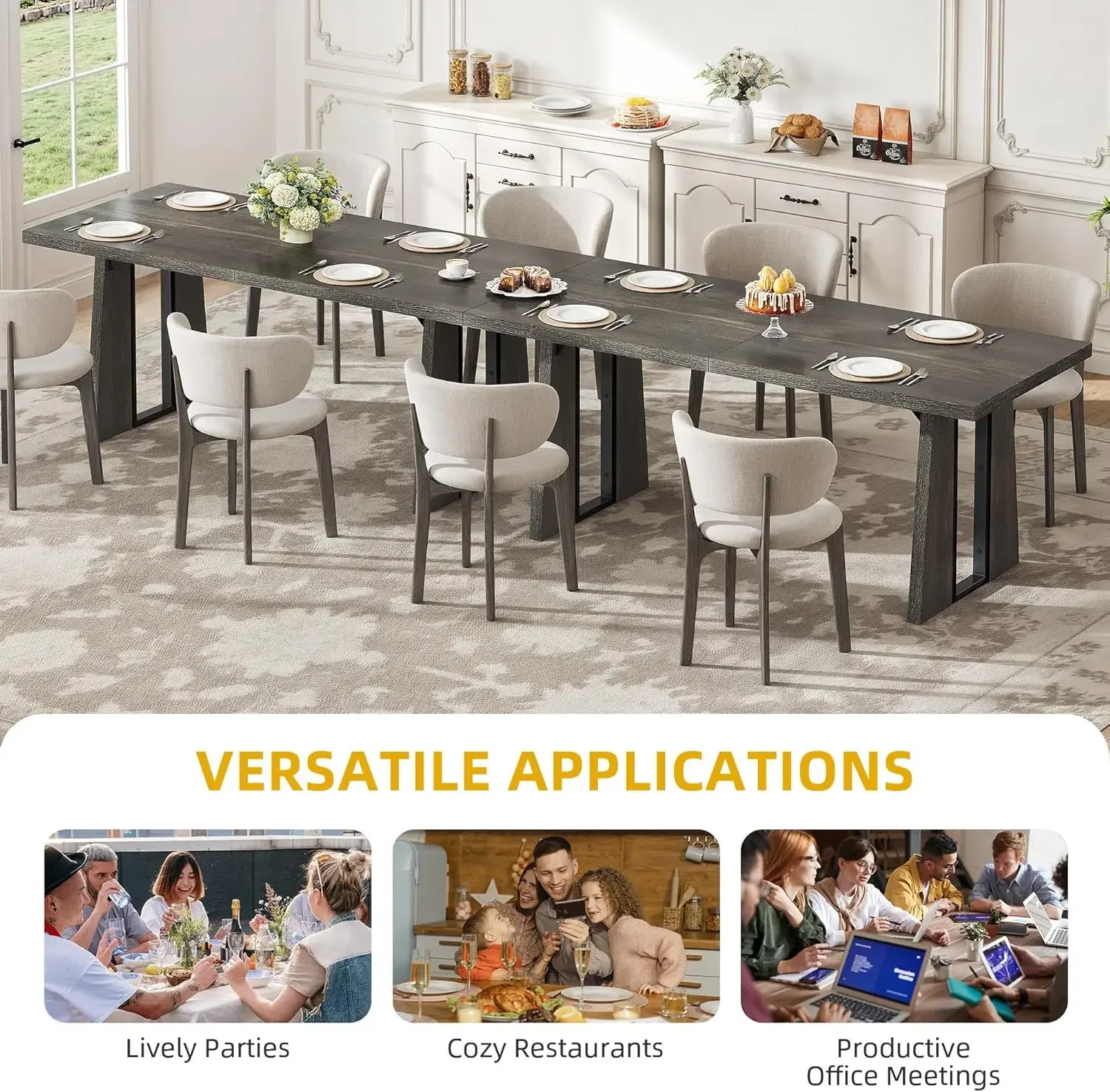 Table for 6-8 People 70.86 Inch Large Dining Room Table Wooden Dinner Table with Heavy Duty Legs for Kitchen Apartment Restauran