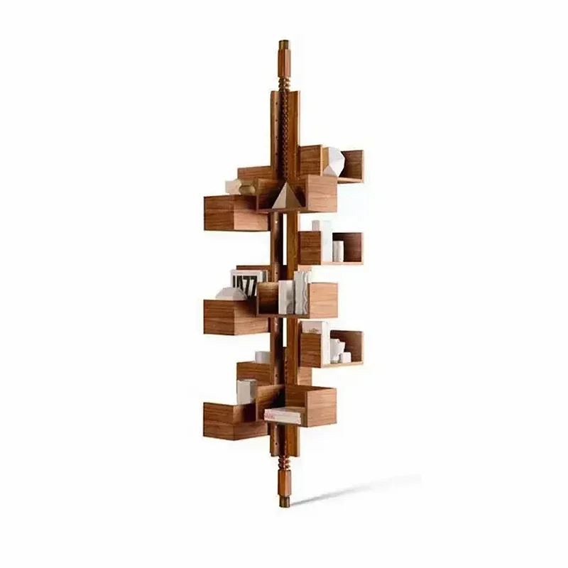 North American Walnut Bookshelf Rotatable Adjustable Shelf Showroom Model Room Designer Corner Solid Wood