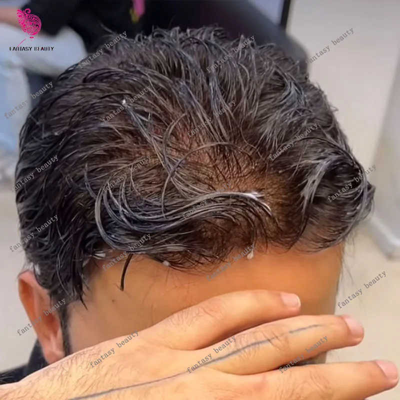 

Необнаружимый, плотность 80% 440. # 1B20 Коричневый мужской парик 0,02 мм, супер тонкая кожа, серый, черный парик, натуральная линия волос, капиллярный протез