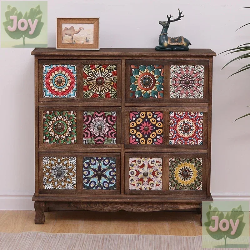 

American Style Antique Solid Wood Bedside Table Drawer Type Storage Cabinet Living Room Multi-layer Wooden Sofa Side Table