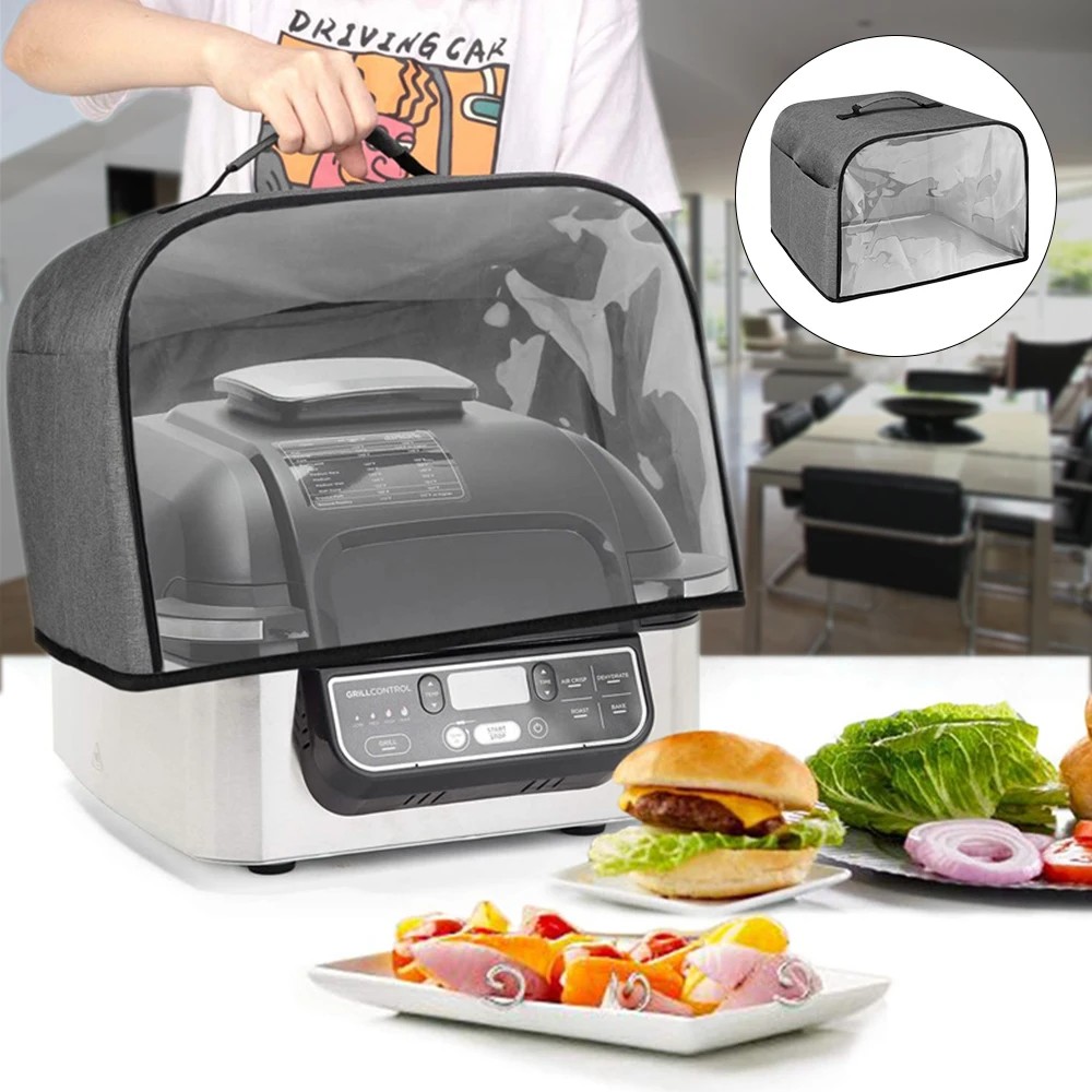 For Ninja Foodi Grill Air Fryer Hood Durable Household Bread Baking Toaster Cover Kitchen Dust Cap With Storage Pockets