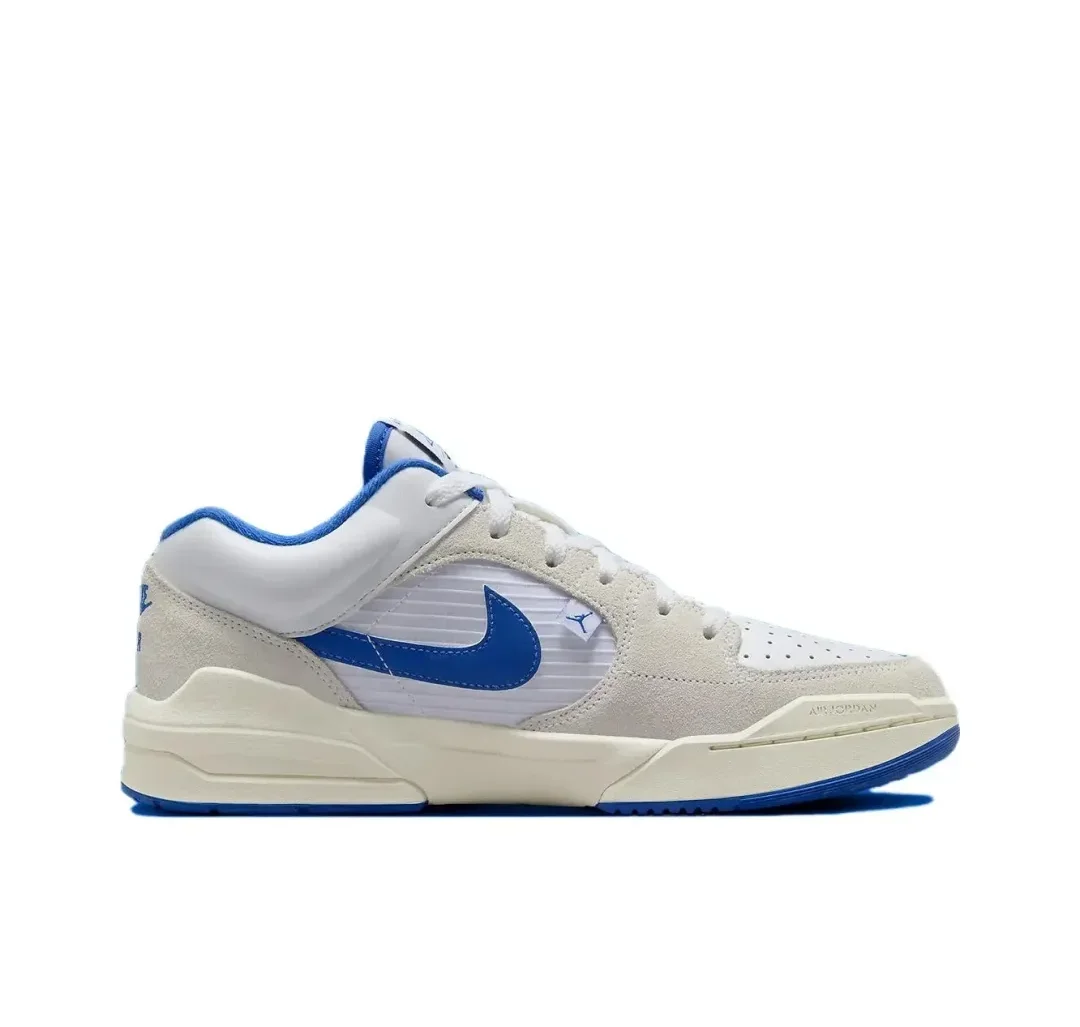 Nike Original Stadium 90 Comfortable Shock Absorption Low Top Basketball Shoes Mens Sneakers White Beige Blue Colorway