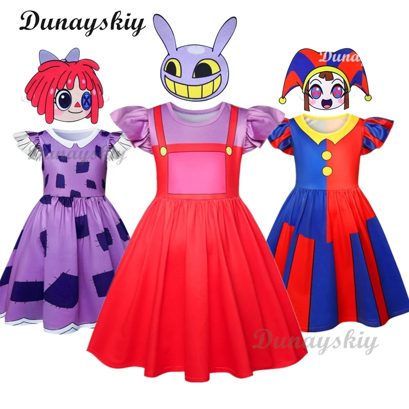 2024 Anime Pomni The Amazing Digital Circus Cosplay Costume Children Jumpsuit Halloween Suit Purim Kids Costume Cartoon Cos