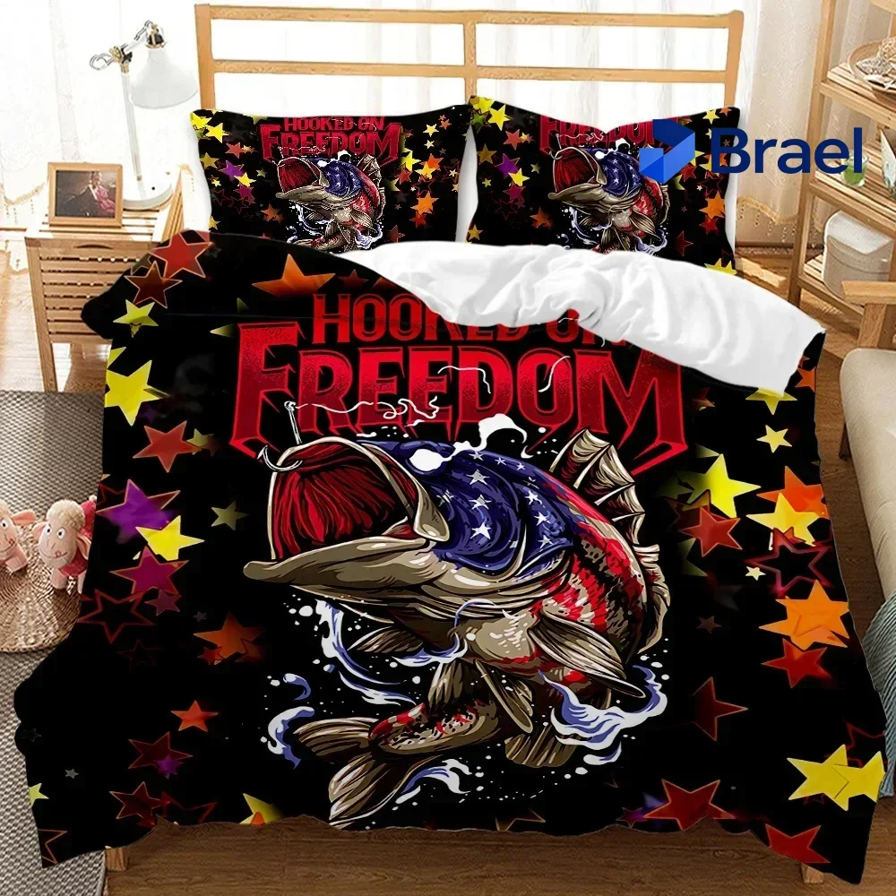 Exquisite Big Pike Fishing Hunting Bedding Set,Duvet Cover Comforter Bed Set Quilt Cover Pillowcase,King Queen Twin Size Boys Gi