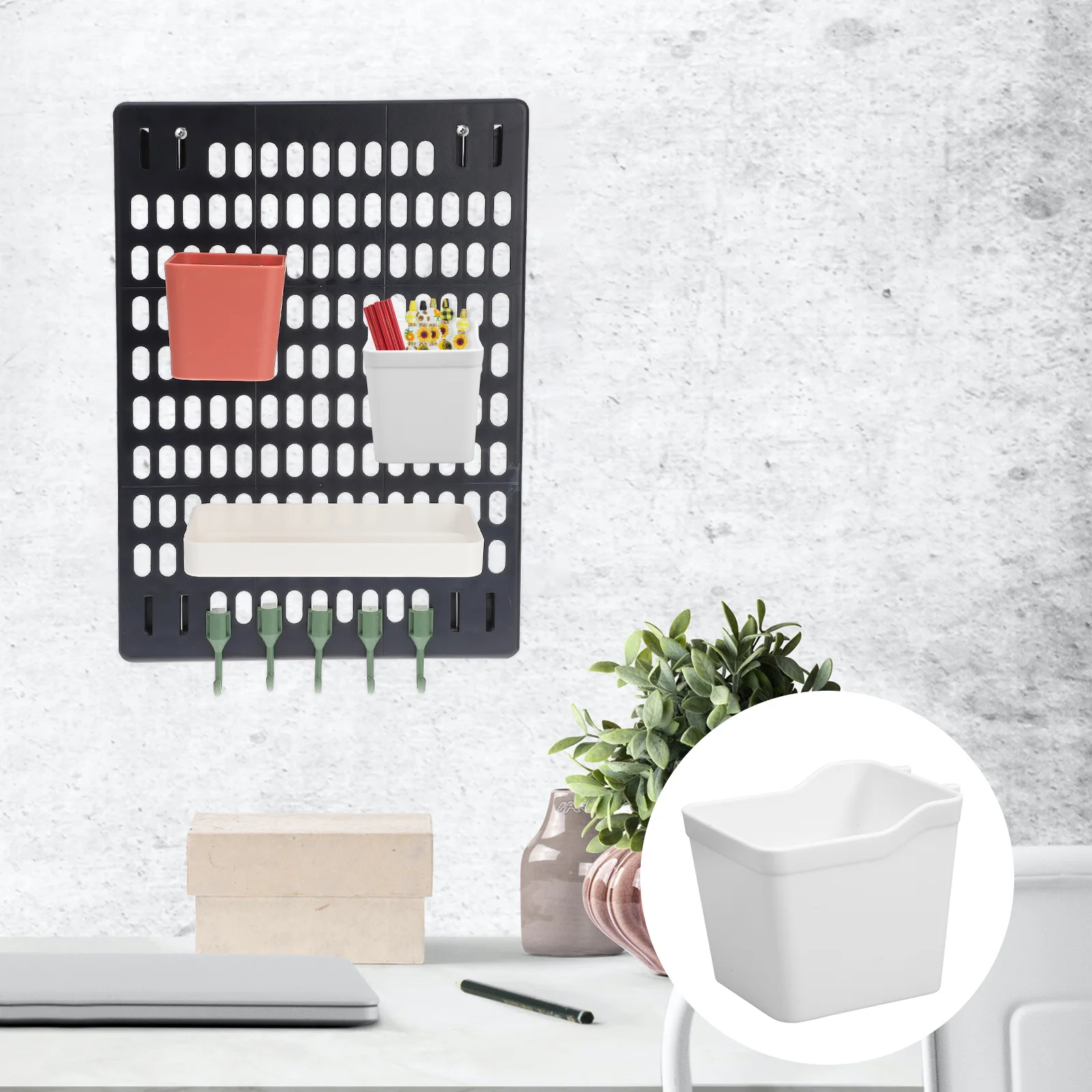 

6 Pegboard Cup Holders White ABS Storage Bins Hooks Garage Workshop Kitchen Office Small Parts Organizer Nail Screw Storage