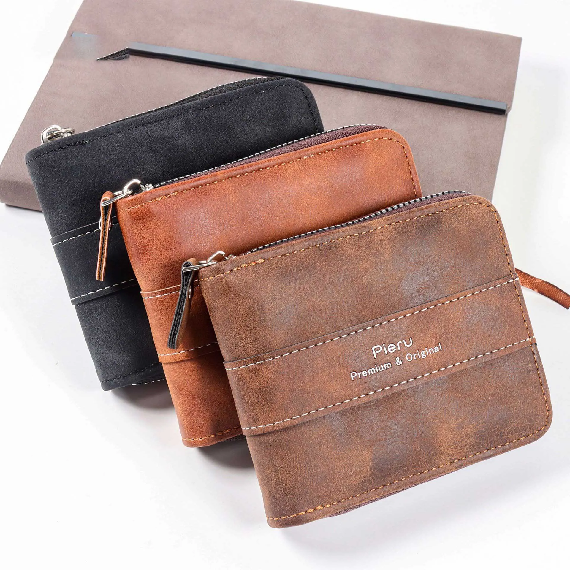 

Retro Leather Zipper Wallet Men's Horizontal Multi-slot Card Holder Multifunctional Business Money Clip Male Coin Purse Clutch