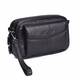 Carteira de couro genuíno para homens, bolsa para celular, bolsa para cigarro, primeira camada de couro de vaca, bolsa clutch masculina, uso comercial, 100%