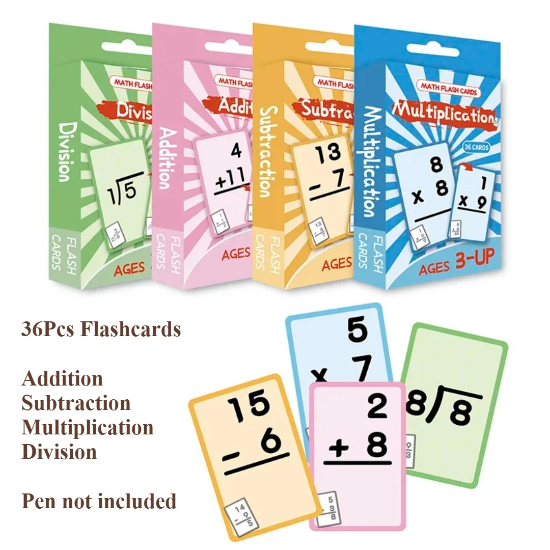36 pçs adição de matemática subtração divisão de multiplicação apagável número reutilizável cartões de aprendizagem das crianças brinquedo de ensino de matemática quente