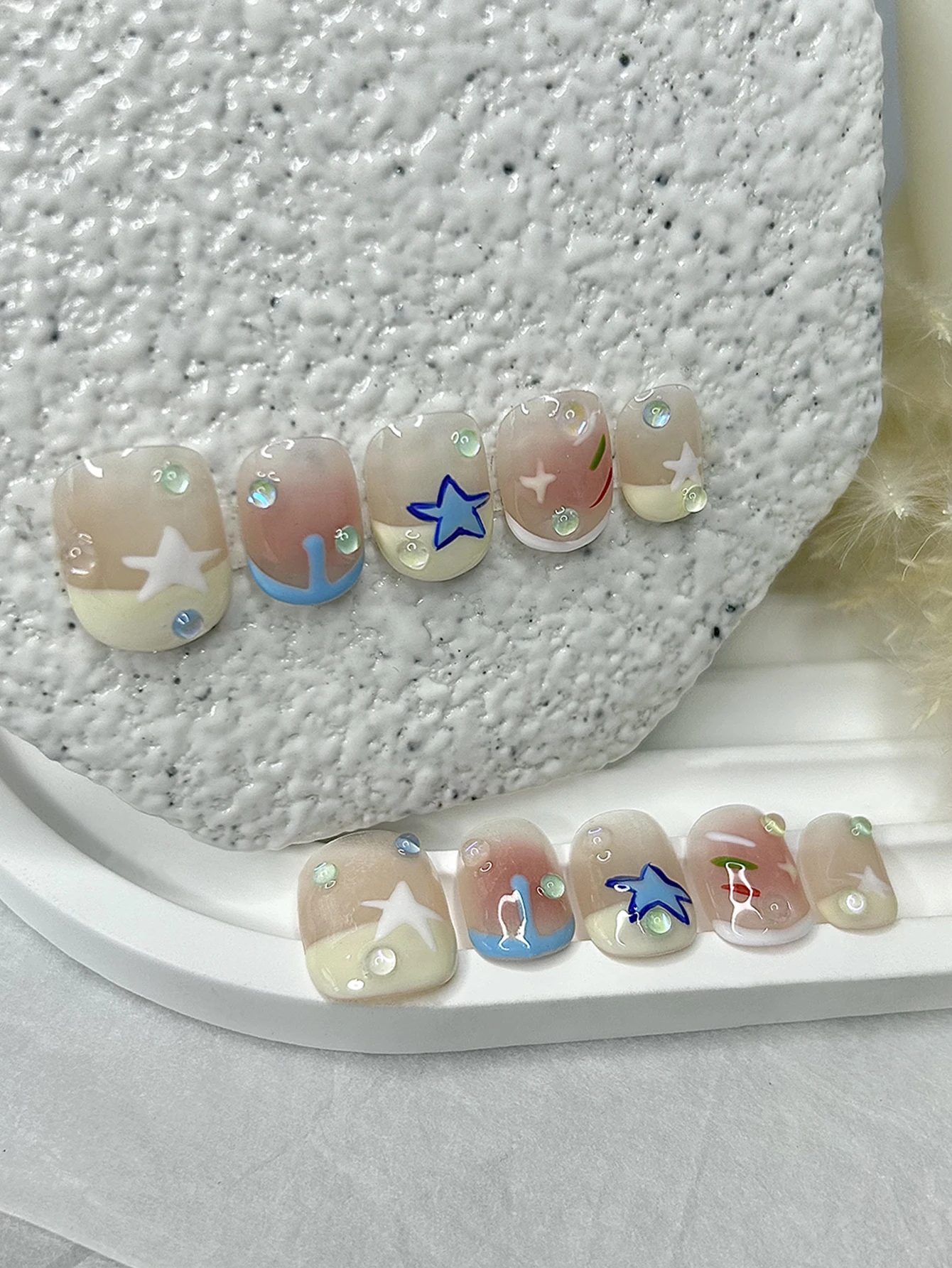 10 pezzi cartone animato carino stampa sulle unghie fatte a mano aurora latte giallo fard gelato toppe corte per unghie finte rimovibili