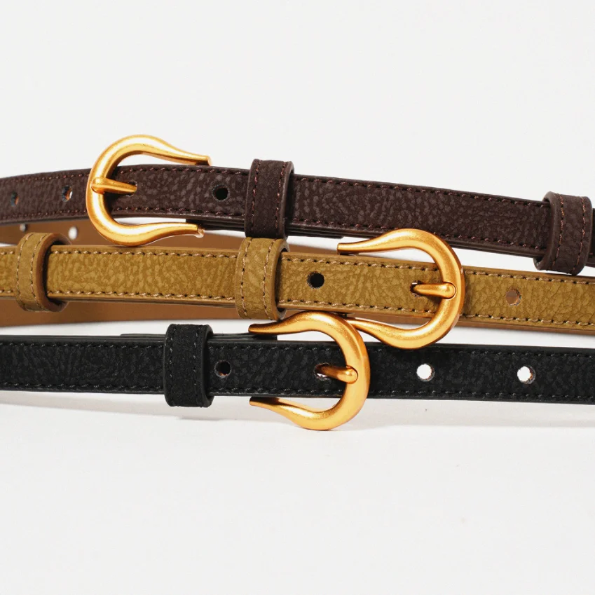 Women's 1.3cm Narrow Suede Split Leather Belt Vintage Minimalist Chic Waist Belt for Jeans Office Commuter Cinch Dress Belt