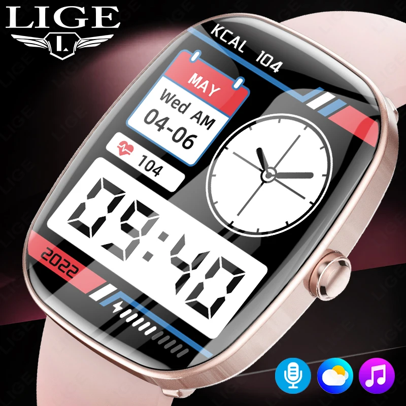 LIGE-Montre connectée pour les hommes et les femmes, étanche conforme à la norme IP68, écran HD de 1.83 pouces, appels Bluetooth, moniteur de santé pendant 24 heures