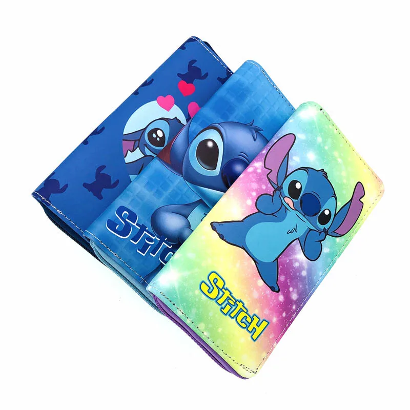 Disney Unisex PU Leather Long Wallet Cute Stitch Multifunction Women Men Wallet Zipper Coin Purse Female Card Holder Clutch