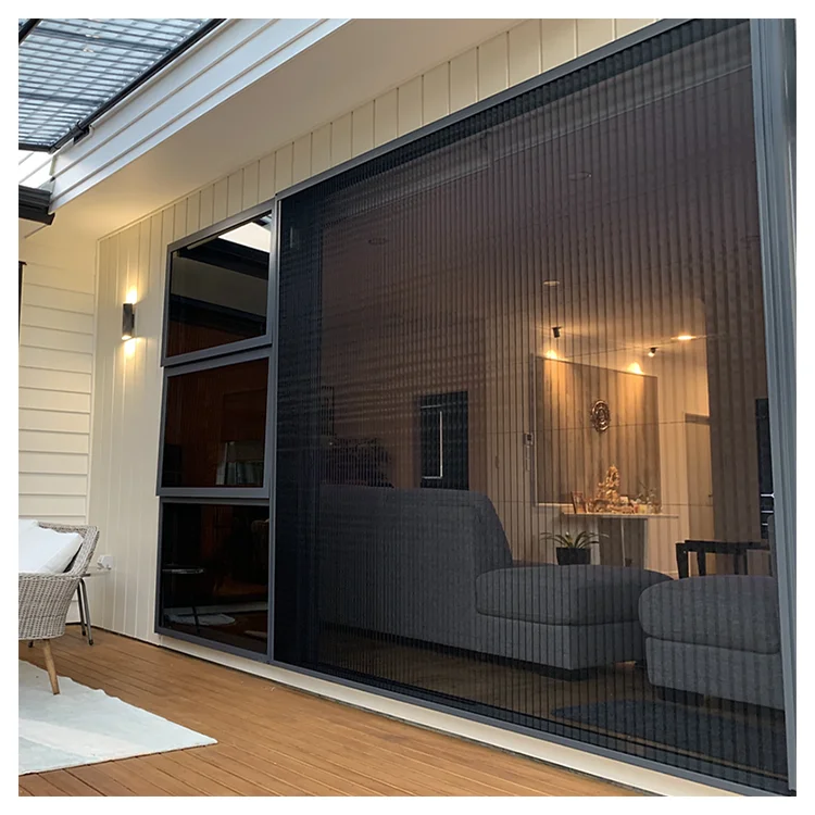 Retractable Anti-Insect Horizontal Open Fly Screen Door With Pleated Mesh Anti-Mosquito Net & Folding Design