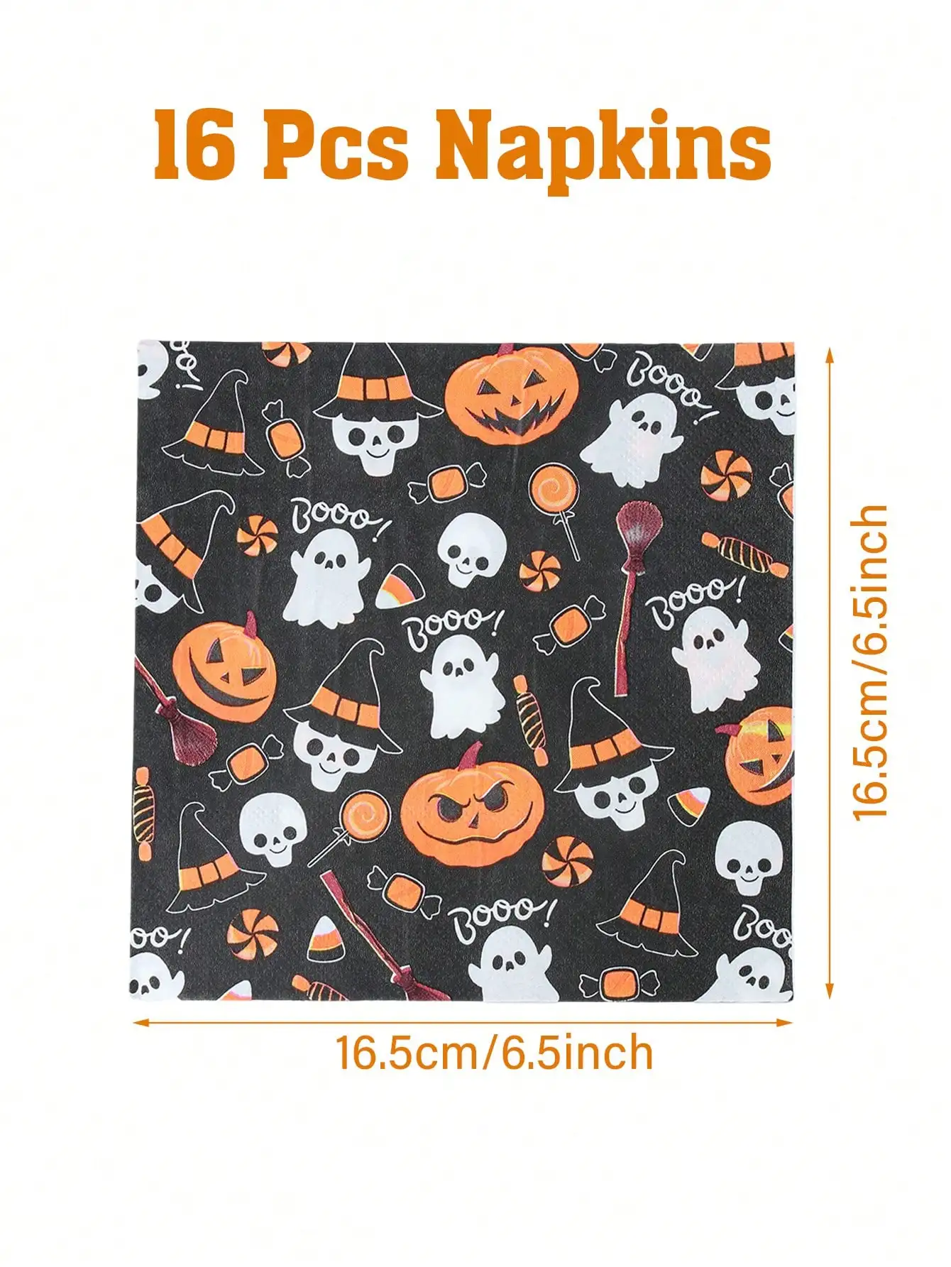 16pcs Halloween Paper Napkins, Cute Ghost Pumpkin Witch Hat Pattern Disposable Napkins, Cocktail Napkins, Halloween Decoration, Autumn Decoration, Table Decor, Party Tableware Decoration, Halloween Party Supplies, Sh260624175160263057633