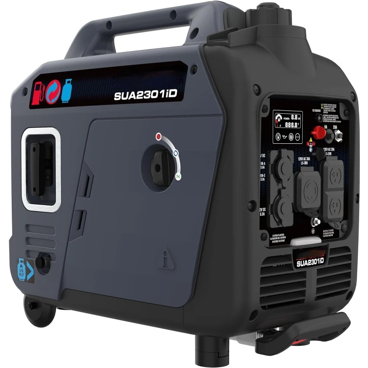 

Portable Inverter Generator Dual Fuel, 2300W RV Ready, EPA & CARB Compliant CO Sensor, Light Weight With Telescopic Handle