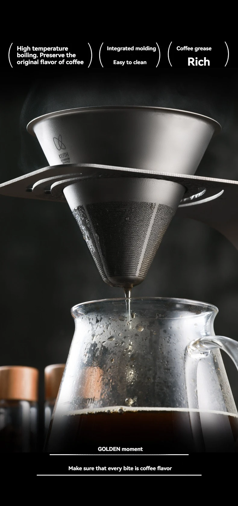 New Pure Titanium Coffee Hand Punch Combination Set Filter Screen Funnel Hollow Bracket Easy to Clean