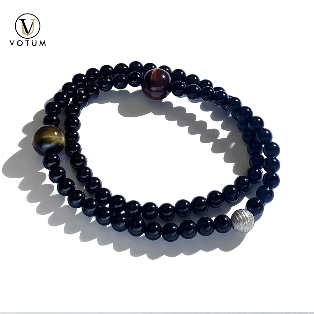 

Votum натуральный черный обсидиан тигровый глаз браслет из бисера 925 серебряные бусины браслеты для мужчин папа кристалл целебный камень ювелирные изделия