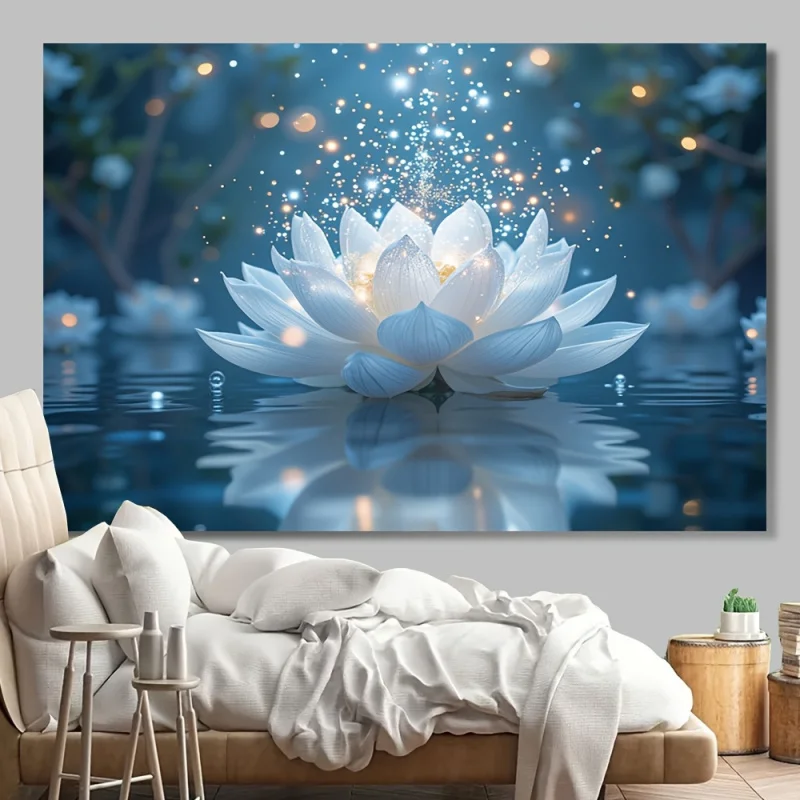 Crystal Lotus Landscape Tapestry Living Room Office Room Decoration Live Streaming Background Cloth Polyester Wall Hanging