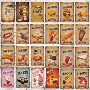 Metal tin menu kitchen plates, wall art decor, menu, ice cream, hamburger, restaurant, fast food, store plate, vintage posters, restaurant 8 Main Sales Menu Menu - №8