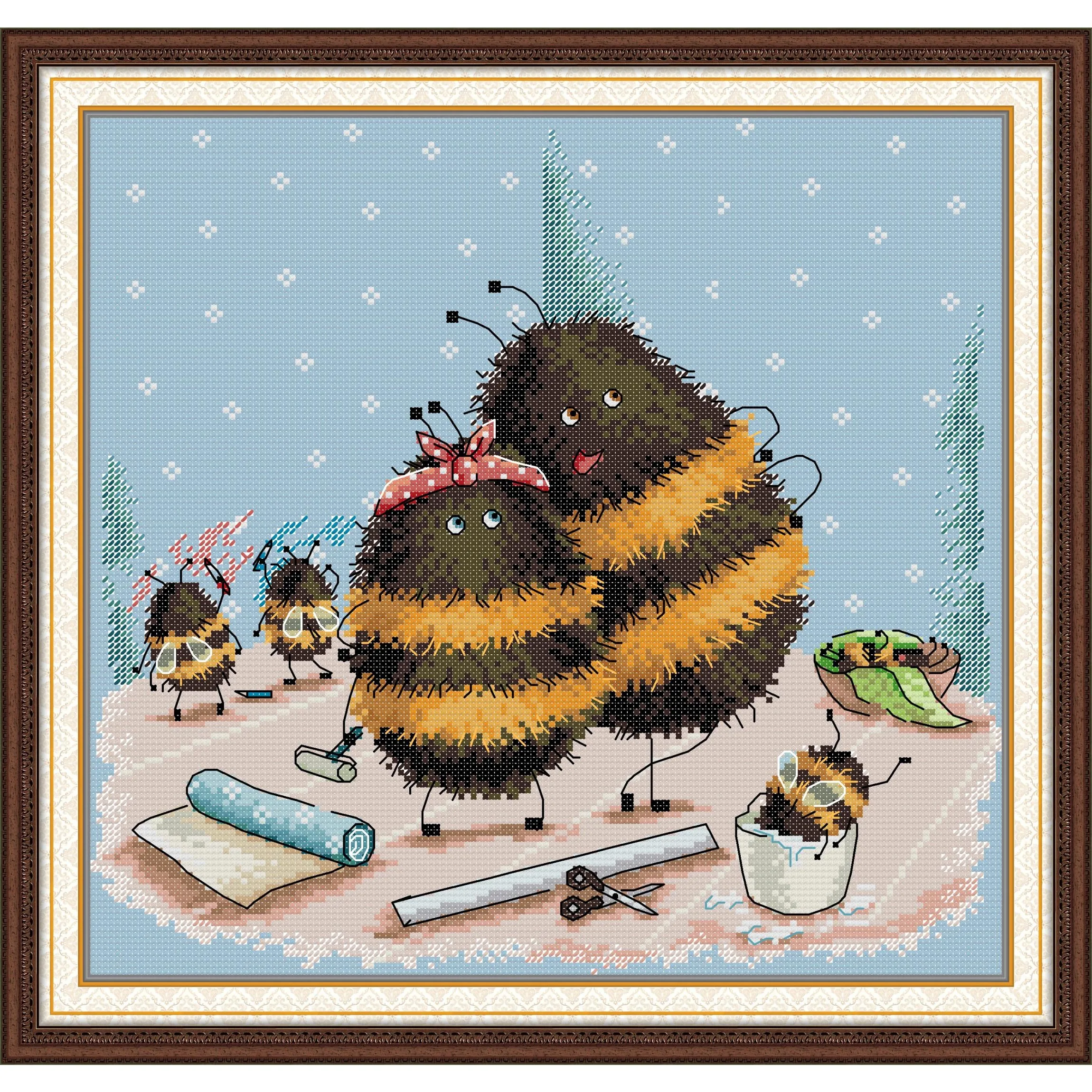 

Joy Sunday Pre-printed Cross Stitch Kit Easy Pattern Aida Stamped Fabric Embroidery Set-Mother and Child Bees