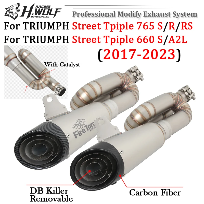 Slip On For TRIUMPH STREET TRIPLE 765 S R RS 660 S A2L 2017-2023 Motorcycle Exhaust Mid Pipe Modify Muffler Escape Moto Catalyst