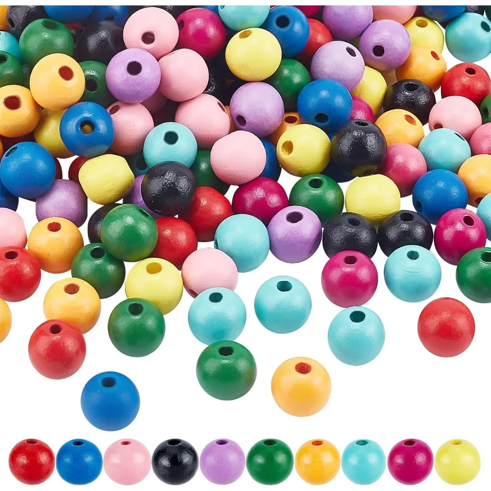 400pcs 14mm Dyed Wood Beads 10 Colors Wood Craft Beads Round Wood Ball Loose Spacer Bead for DIY Jewelry Craft Making Home