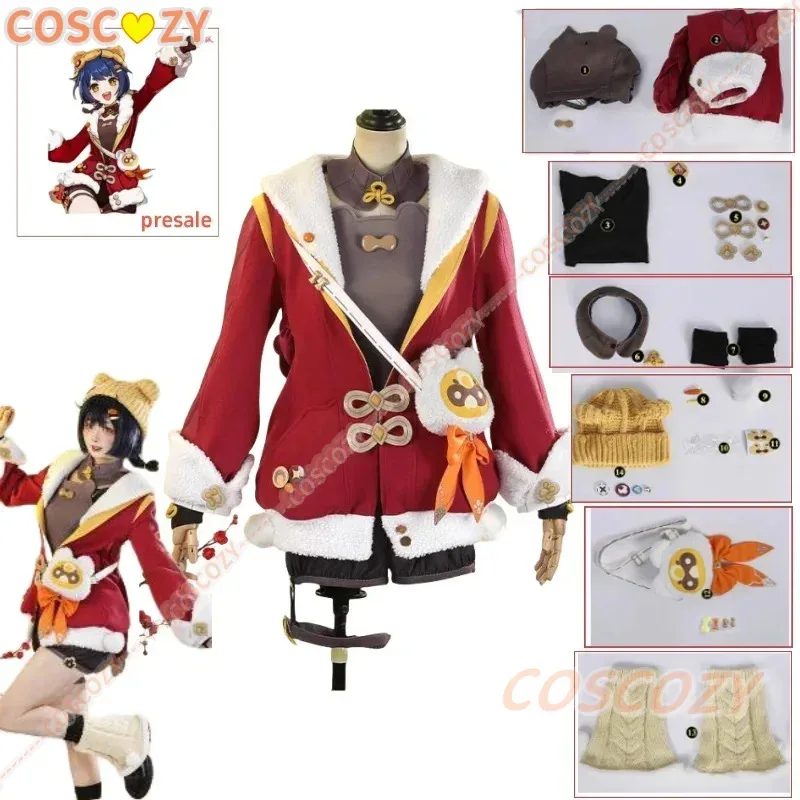 

Genshin Impact Xiangling Cosplay Costume Wig Uniform Suit Hat Hairpins Bag Accessories Halloween Party Role Play Set Adult Women