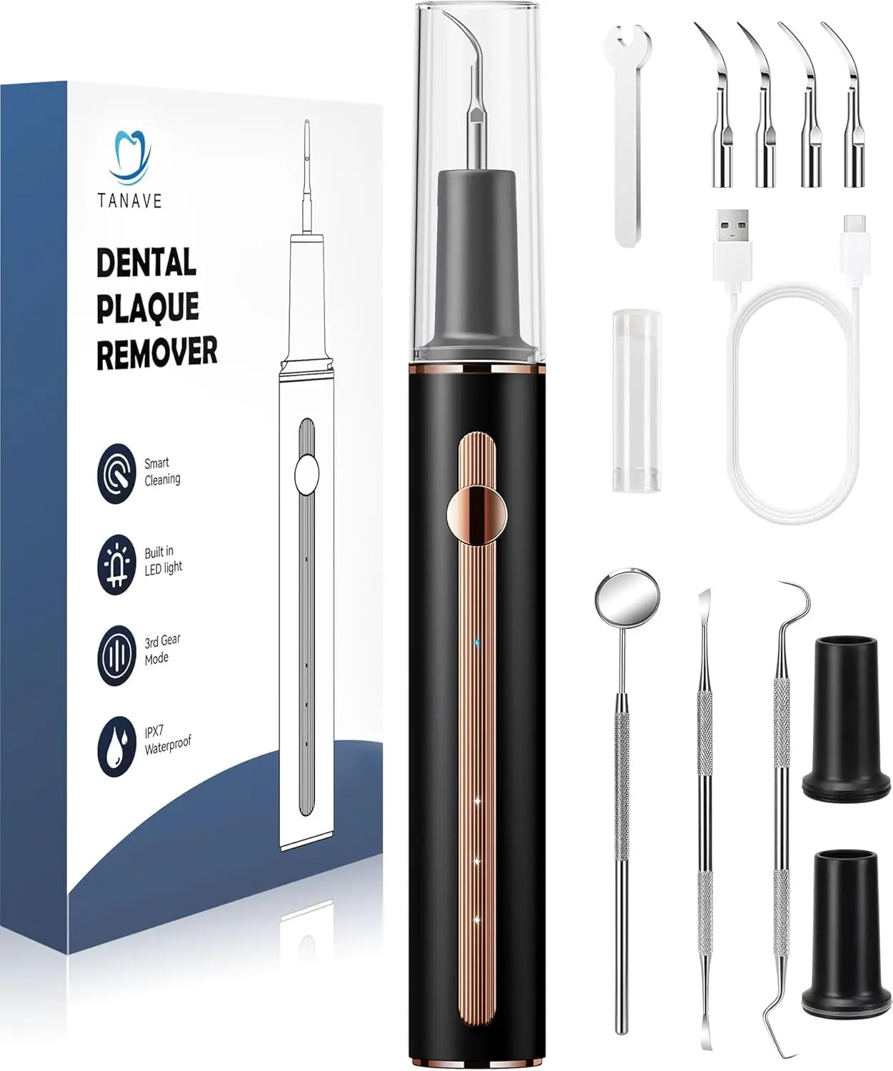 

Portable Plaque Remover for Teeth, 3 Modes LED Dental Cleaner Tool