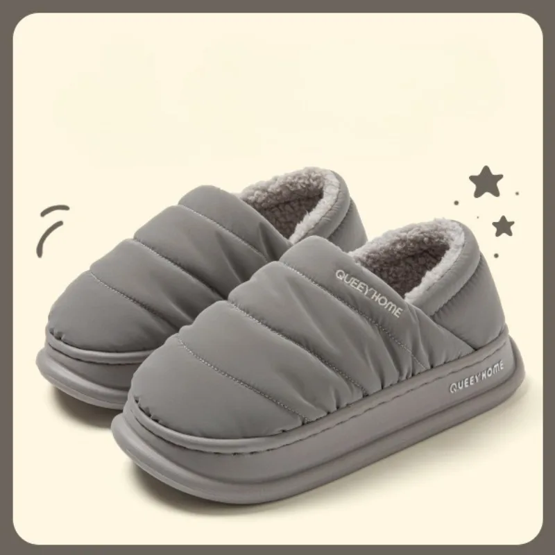 

Men Winter Cotton Slippers Waterproof Anti Slip Thick Bottom Shoes Couple Home Use Plush Cotton Slippers Women