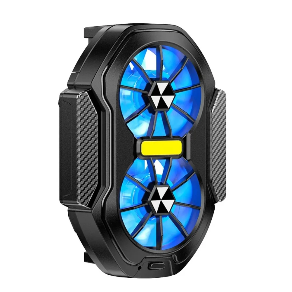 Enfriador de teléfono móvil con luz azul, refrigeración por aire, disipador de calor portátil recargable para juegos, interfaz tipo C, radiador silencioso con doble ventilador