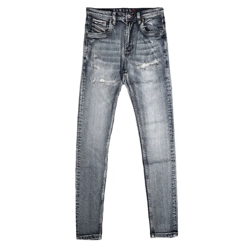 Street Fashion Men Jeans High Quality Retro Blue Stretch Slim Fit Ripped Jeans Men Patched Designer Vintage Denim Pants Hombre
