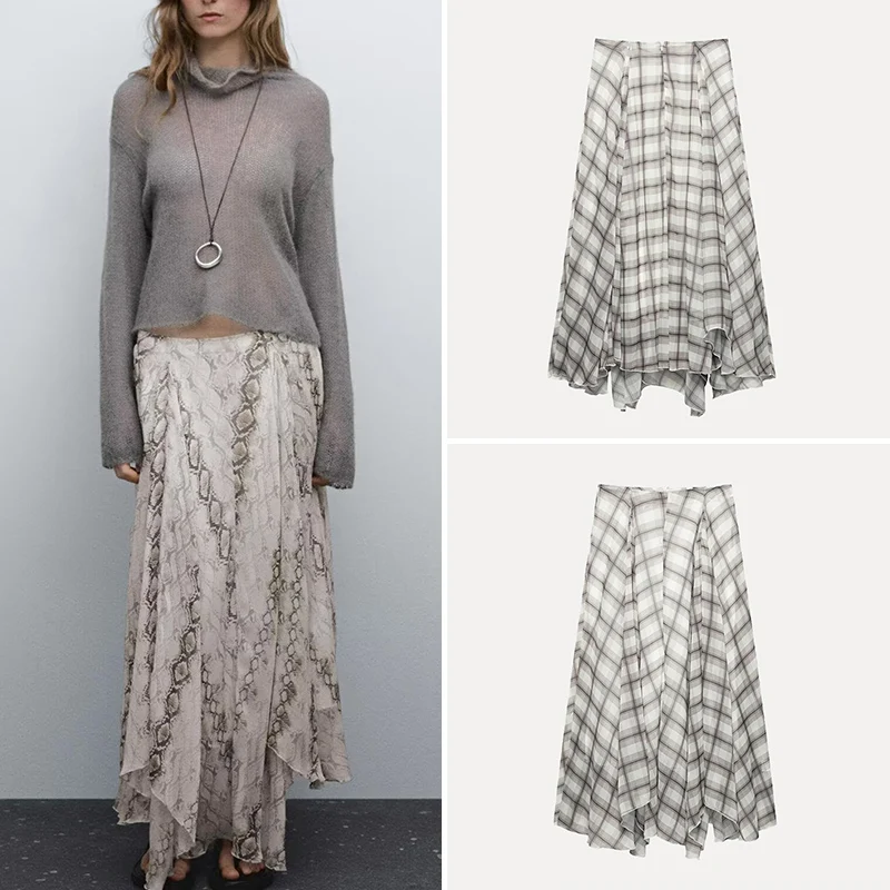 Saia Midi com Estampa de  Estilo de Rua Cintura Alta Poliéster Moda E Primavera 2025 Roupas Fenas Z