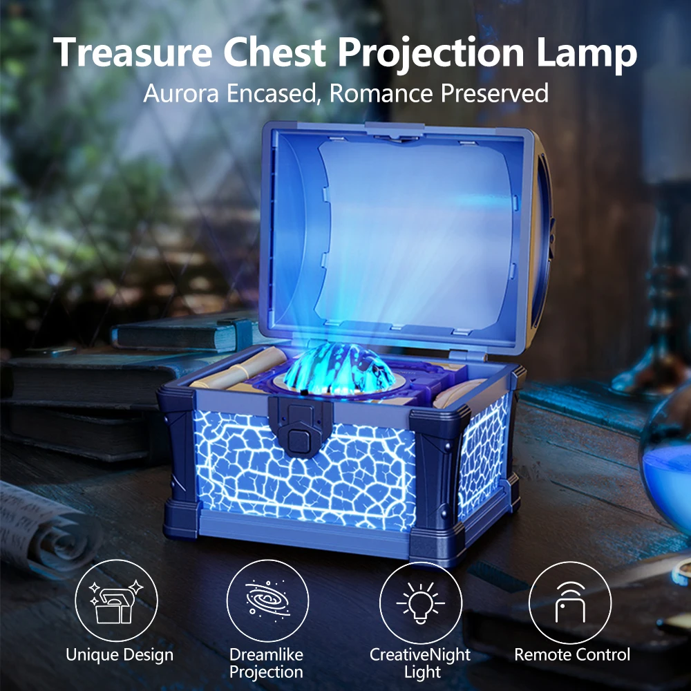 Luce notturna per proiettore Treasure Chest con effetto luci Galaxy Bluetooth 8 colori Luce d'atmosfera temporizzata per regalo di Natale