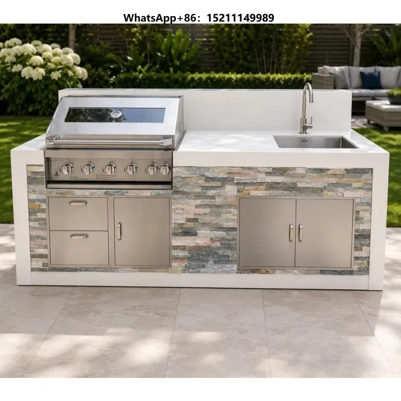 Stainless Steel Portable Folding Outdoor Kitchen Cart With Charcoal Gas Storage Shelf and Prep Table for Camping Travel