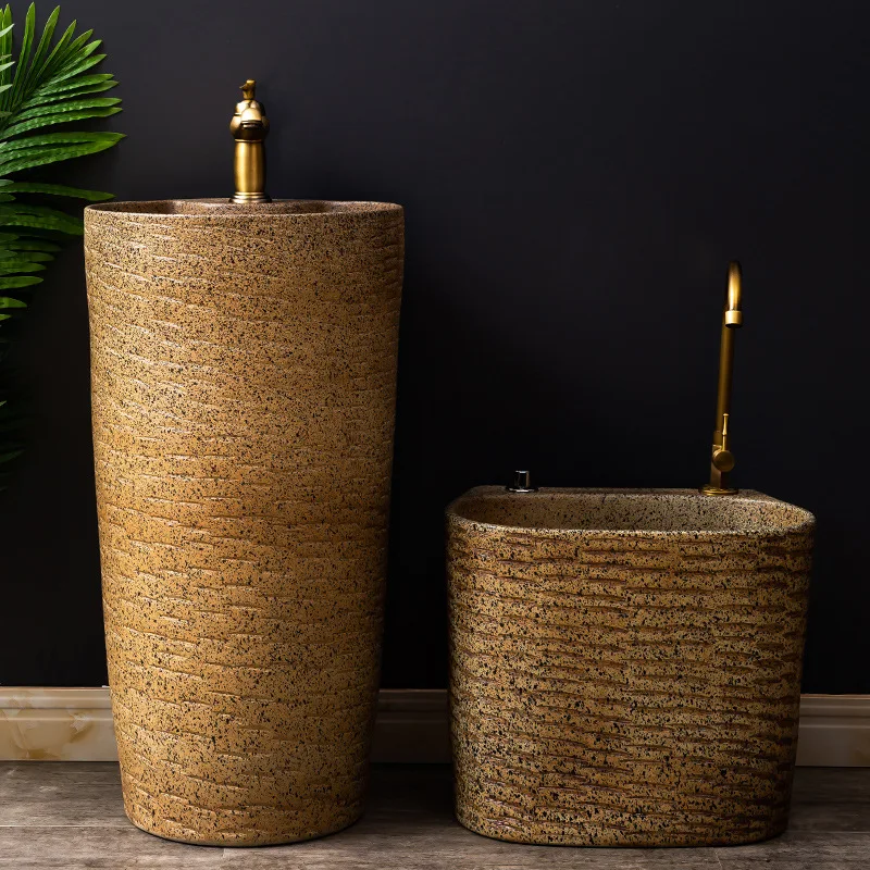 Swing point column type washbasin bathroom washbasin outdoor round ceramic column basin small new Chinese style