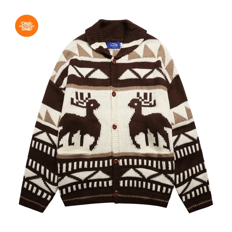 

DAVIDSHAO EU US Size High Quality Luxury Clothing Vintage Jacquard Small Unisex Loose Autumn Winter Cardigan Sweater