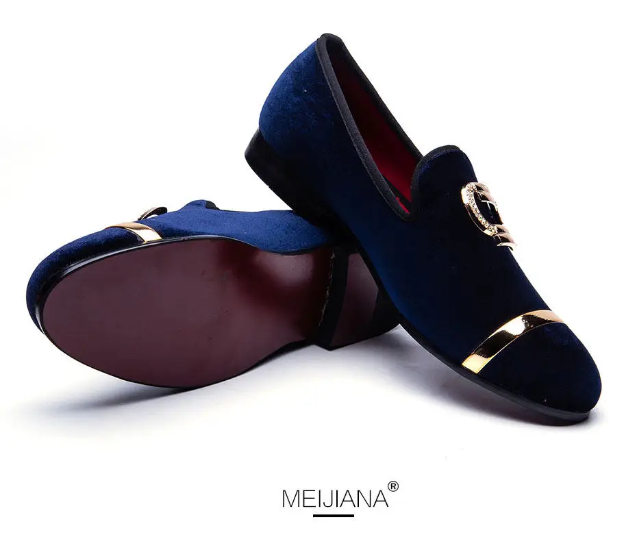 Luxury Men's Black Velvet Loafers Gold Square Buckle Red Lining Slip-On Formal Smoking Shoes for Party Wedding Office