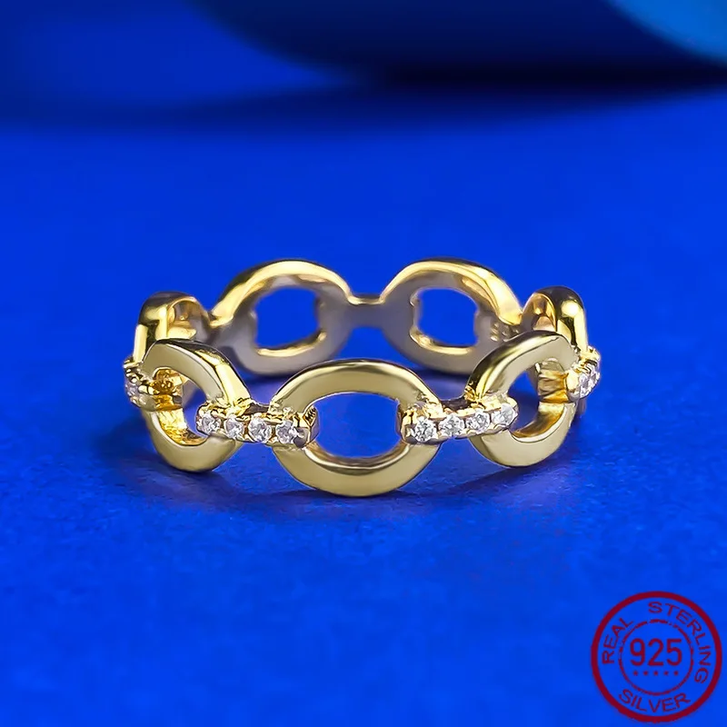 

New style s925 silver gold-plated Cuban ring for women, European and American ins style ring, wedding jewelry
