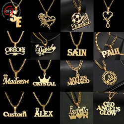 Goxijite Multiple Styles Custom Big Name Necklace Stainless Steel Personalized Crown Thick Chain Pendant Women Men Collar Gift