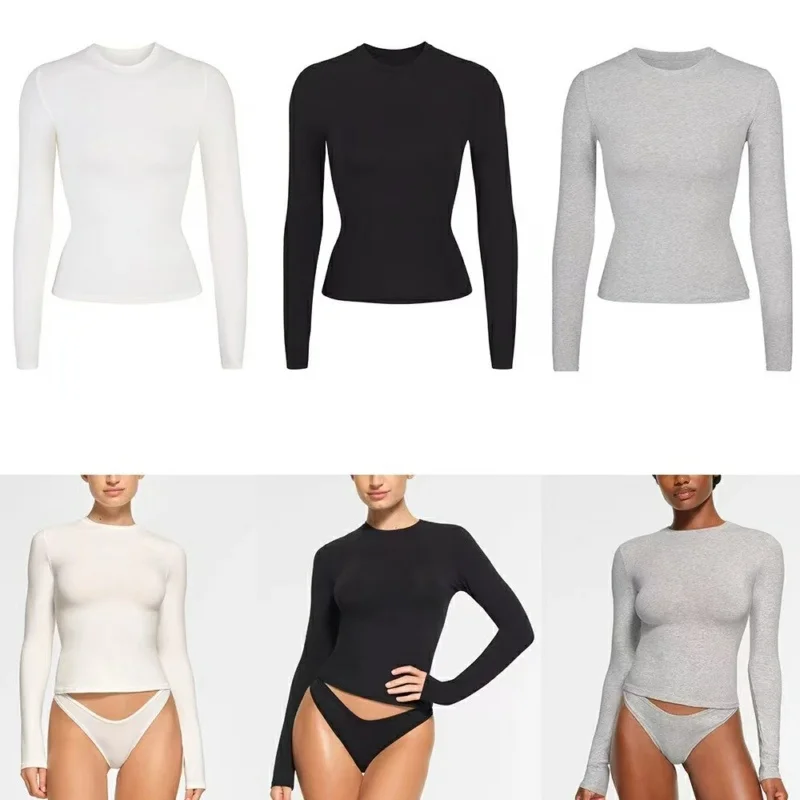 

Casual Elastic Tight Sport T Shirt Woman Slim O Neck Long Sleeve T Shirts Autumn Women Clothes Streetwear High Street Wear